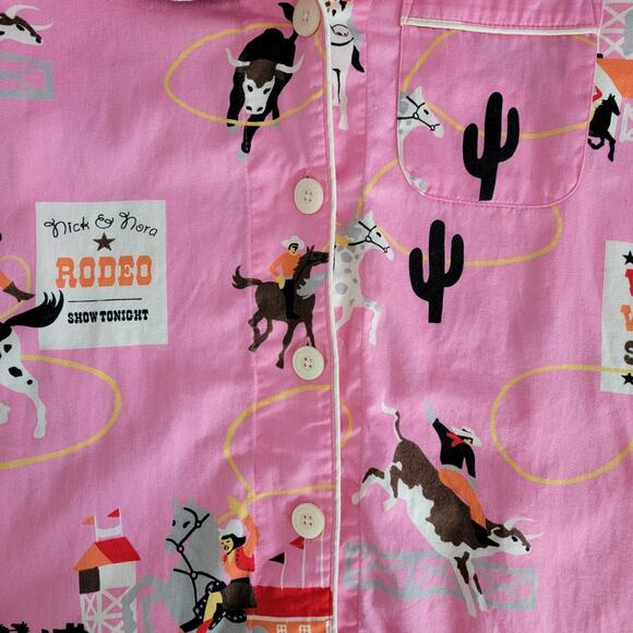 Nick & Nora Pink Rodeo Nightgown Sleep Shirt Sz M Cool Cotton Western Cowboy Y2K - Picture 8 of 11